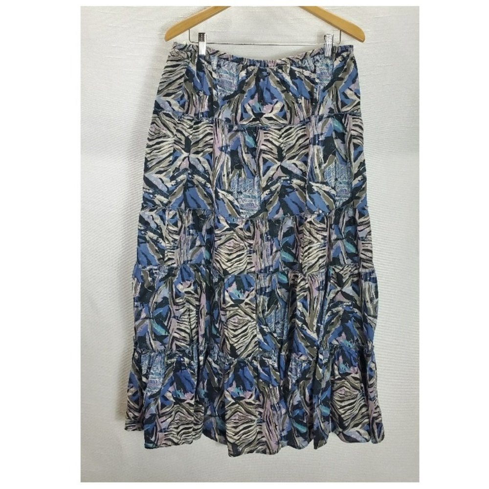 Style & Co Maxi Skirt Womens XL Tiered Elastic Waist Partial Lined Tropical Leaf